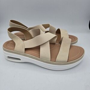 Mysoft Platform Sandals Women's US‎ 11W Wide Band Slip On Comfort Walking Beige